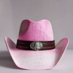 Chapeau cowboy paille rose bandeau botte (1)