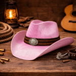 Chapeau cowboy paille rose bandeau botte (2)