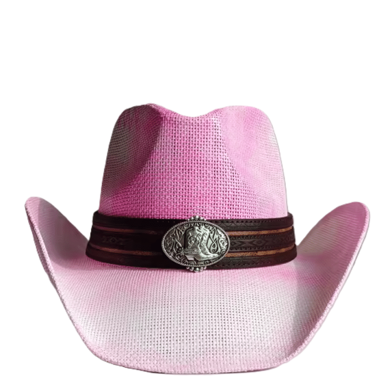 Chapeau cowboy rose papier tressé bandeau botte (2)