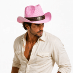 Chapeau cowboy rose papier tressé bandeau botte (3)