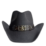 Chapeau cowboy tressé noir bandeau étoile (2)