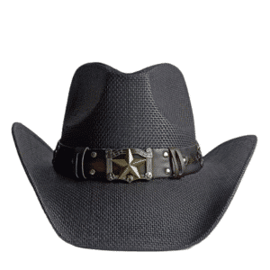 Chapeau cowboy tressé noir bandeau étoile