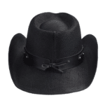 Chapeau cowboy tressé noir bandeau étoile (3)