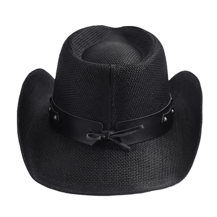 Chapeau cowboy tressé noir bandeau étoile (3)