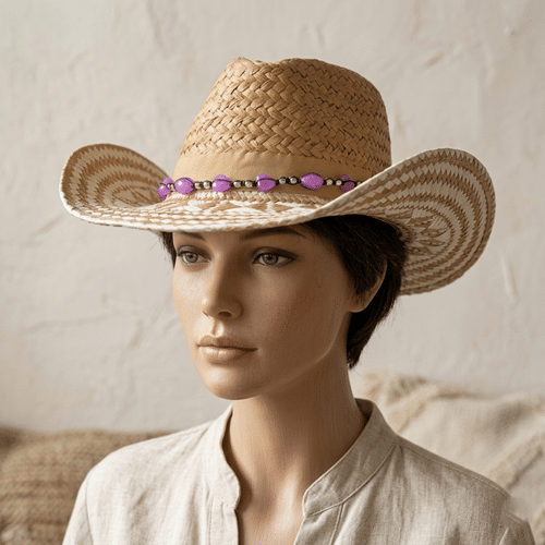 Chapeau western à motif et blanc bande perlée (2)