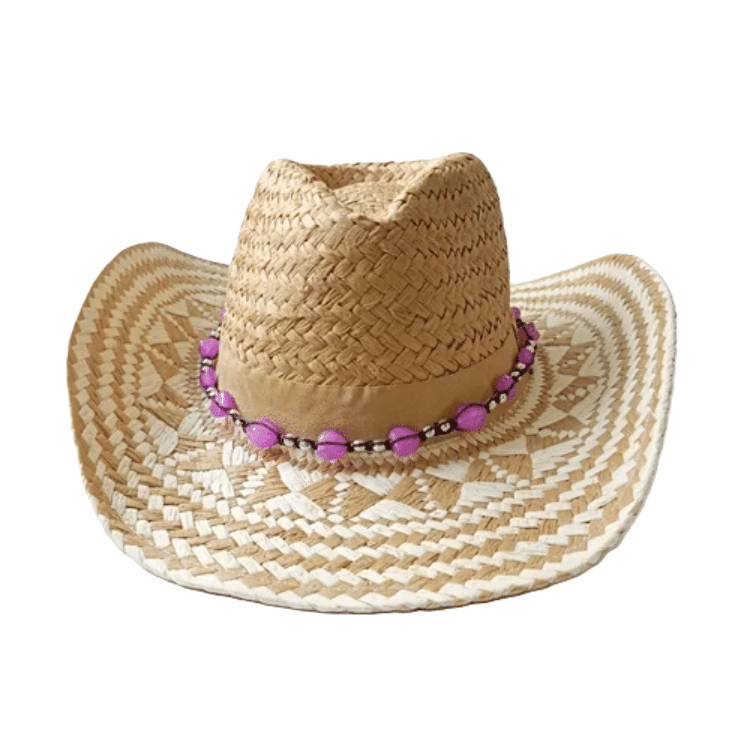 Chapeau western à motifs blanc bande perlée