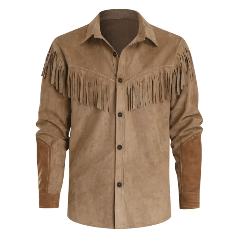 Chemise Cowboy Homme Franges en Suédine Beige (1)