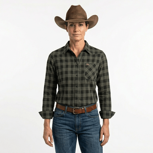 Chemise cowboy verte femme à carreaux