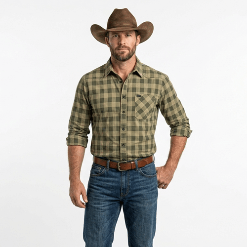 Chemise cowboy verte homme à carreaux (7)