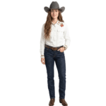 Chemise femme western côtelé blanche broderie floral (2)