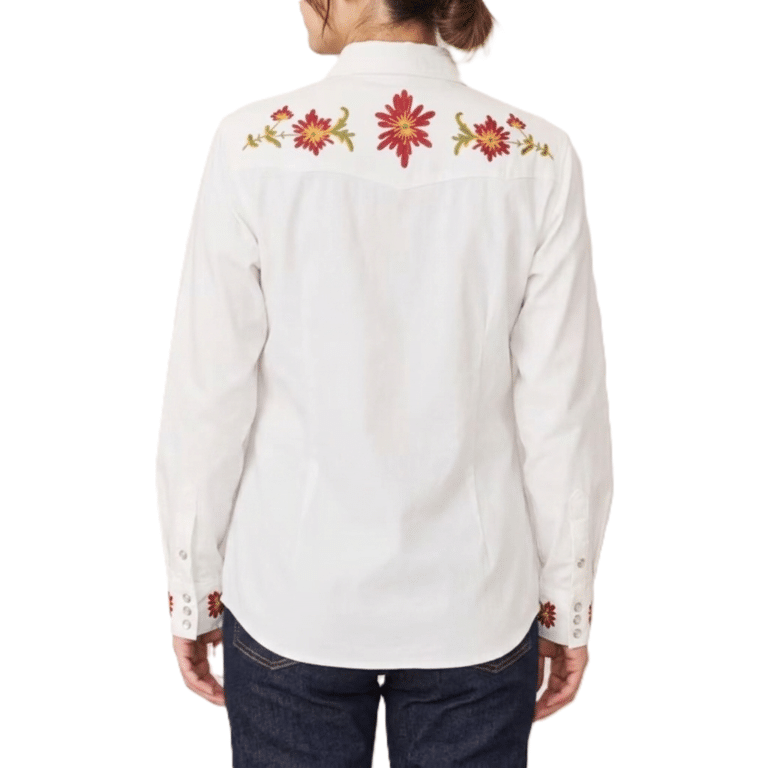 Chemise femme western côtelé blanche broderie floral (3)