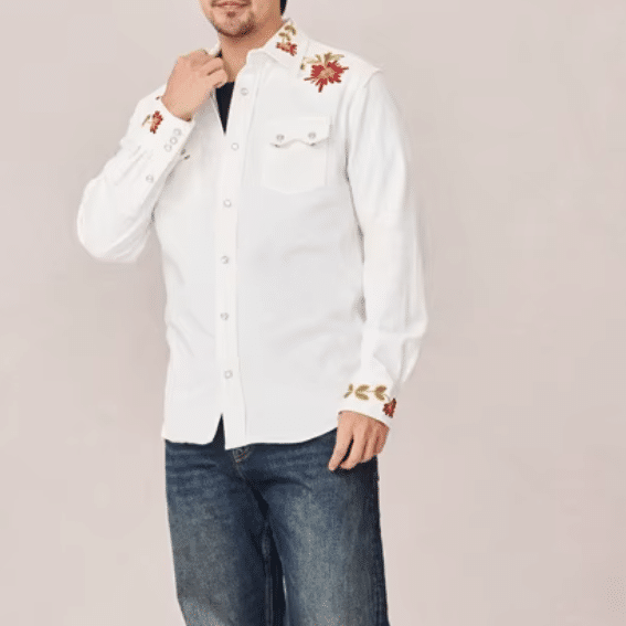 Chemise homme western côtelé broderie florale (10)