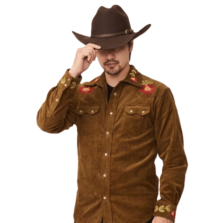 Chemise homme western côtelé broderie florale (2)