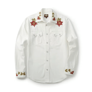 Chemise femme western côtelé blanche broderie floral