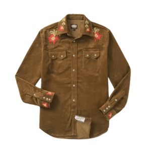 Chemise homme western velours côtelé broderie florale