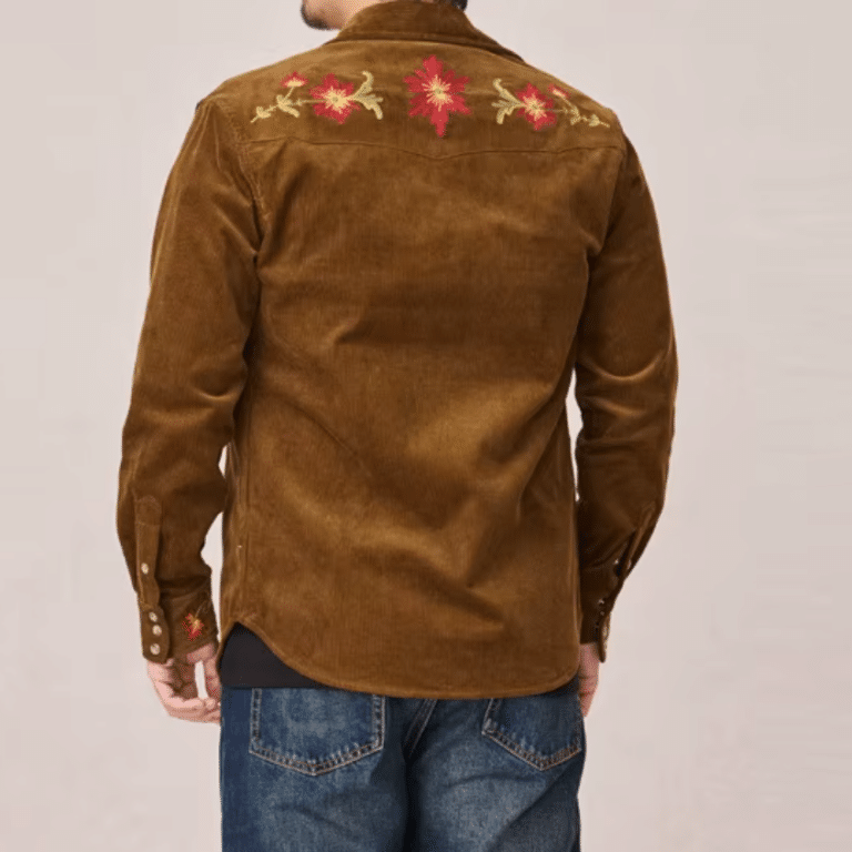 Chemise homme western côtelé broderie florale (5)
