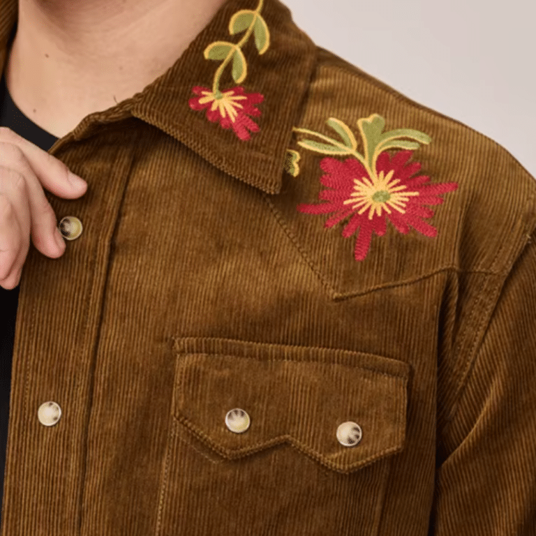 Chemise homme western côtelé broderie florale (6)