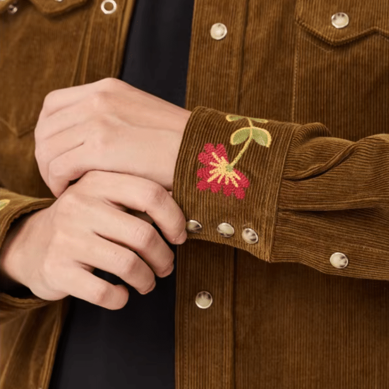 Chemise homme western côtelé broderie florale (7)