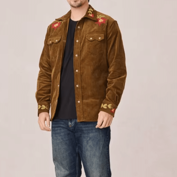 Chemise homme western côtelé broderie florale (9)