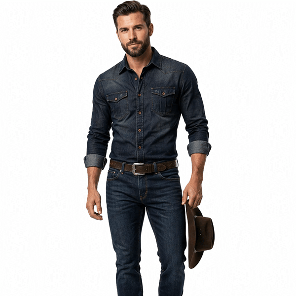 Chemise jean homme cowboy slim classique (8)