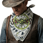 Foulard cowboy coton motif Bandits roue western vintage2