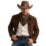 Foulard cowboy motif Wild West vintage noir et doré2