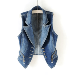 Gilet cowboy en jean ajusté avec revers et détails métalliques