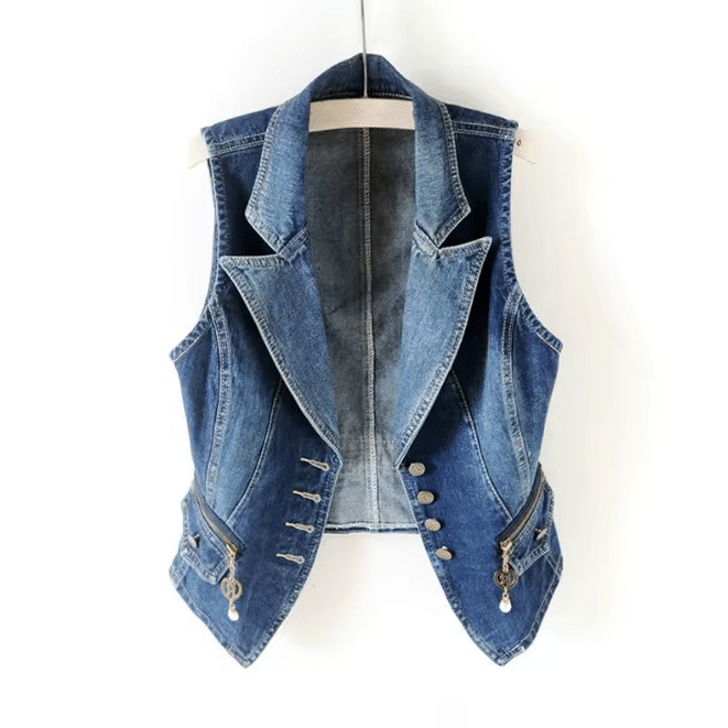 Gilet cowboy en jean ajusté avec revers et détails métalliques (1)