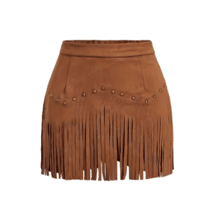 Jupe cowboy à franges en simili cuir avec rivets