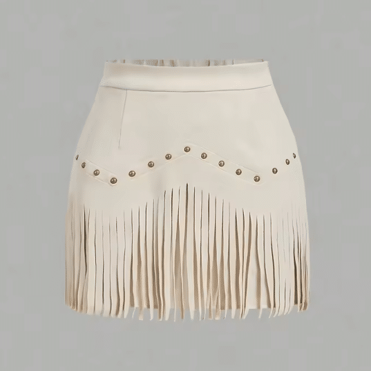 Jupe cowboy à franges en simili cuir avec rivets (4)