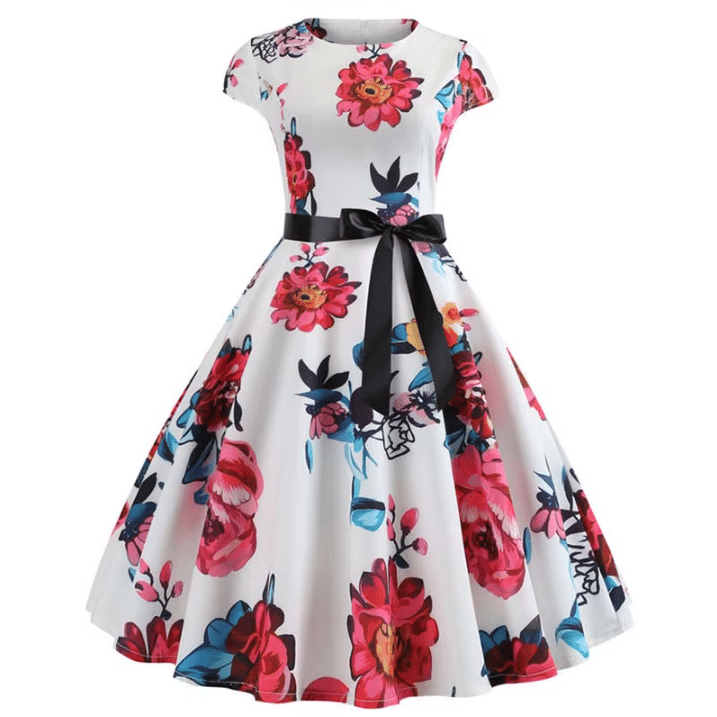 Robe Western Mi-Longue Blanche Fleurie (2)