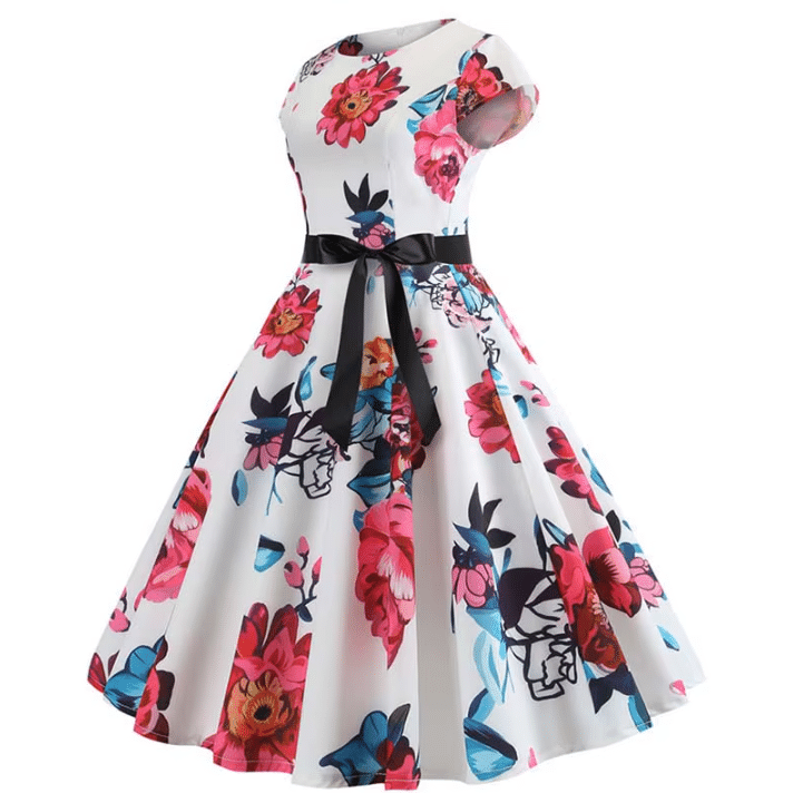 Robe Western Mi-Longue Blanche Fleurie (3)