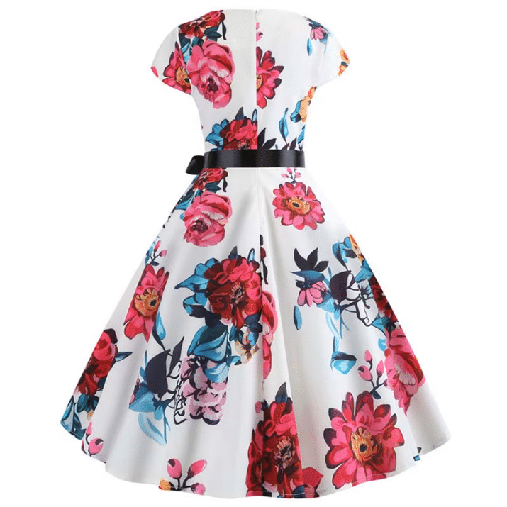 Robe Western Mi-Longue Blanche Fleurie (4)