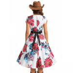 Robe Western Mi-Longue Blanche Fleurie (5)