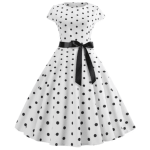 Robe vintage blanche à pois noirs western