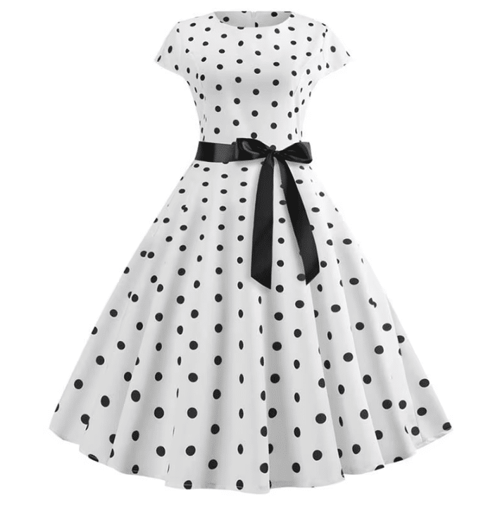 Robe vintage blanche à pois noirs western (1)