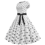 Robe vintage blanche à pois noirs western (2)