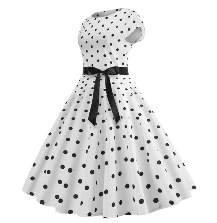 Robe vintage blanche à pois noirs western (2)