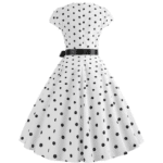 Robe vintage blanche à pois noirs western (3)