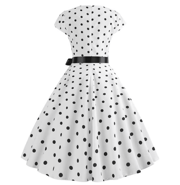 Robe vintage blanche à pois noirs western (3)