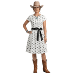 Robe vintage blanche à pois noirs western (4)