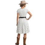 Robe vintage blanche à pois noirs western (5)