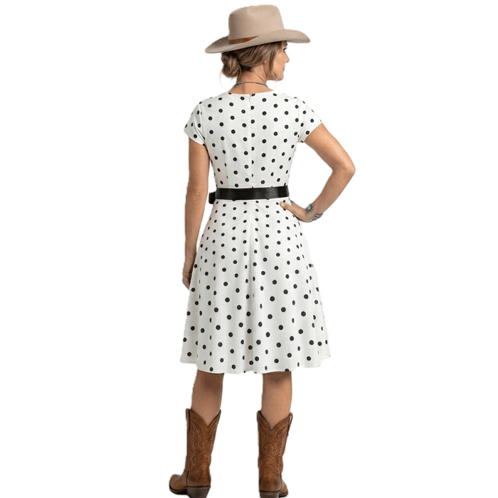 Robe vintage blanche à pois noirs western (5)