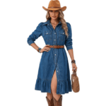Robe western effet denim boutonnée (1)