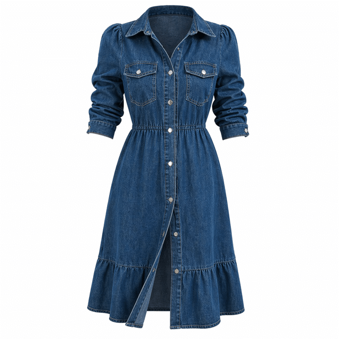 Robe western effet denim boutonnée (2)
