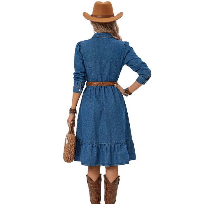Robe western effet denim boutonnée (3)