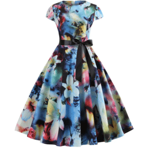 Robe western fleurie colorée ceinture noire