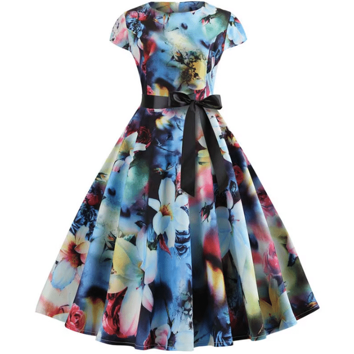 Robe western fleurie colorée ceinture noire (1)