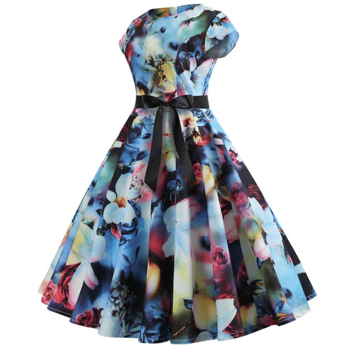 Robe western fleurie colorée ceinture noire (2)