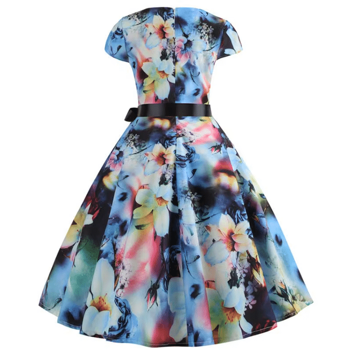 Robe western fleurie colorée ceinture noire (3)